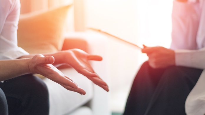 Healthcare concept of professional psychologist doctor consult in psychotherapy session or counsel diagnosis health