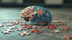 A brain made out of puzzle pieces, representing a chemical imbalance or depression