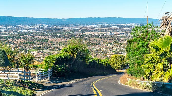 View of residential homes in the Santa Clara valley, CA